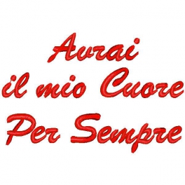 Ricamo con frase "Auguri il mio cuore per sempre"